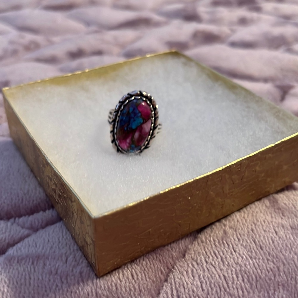 Multicolored turquoise and sterling silver ring